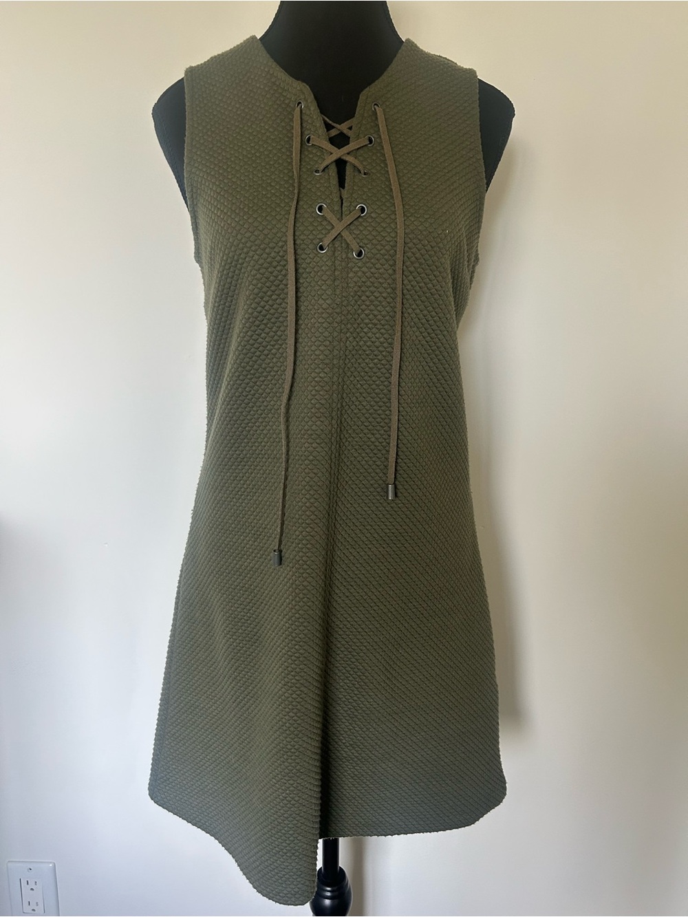 Black Swan Olive Green Lace-Up Sleeveless A-Line Dress